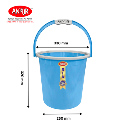 Ankur Rib 18 L Bucket Set with Patla & 1 L Mug (Set of 3)