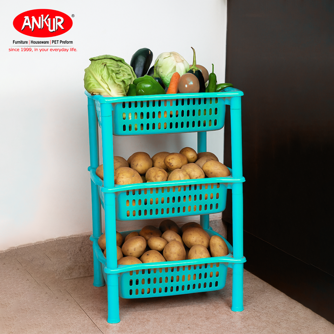 Ankur Handy 3-Tier Plastic Kitchen Rack - Multipurpose Shelf Organizer