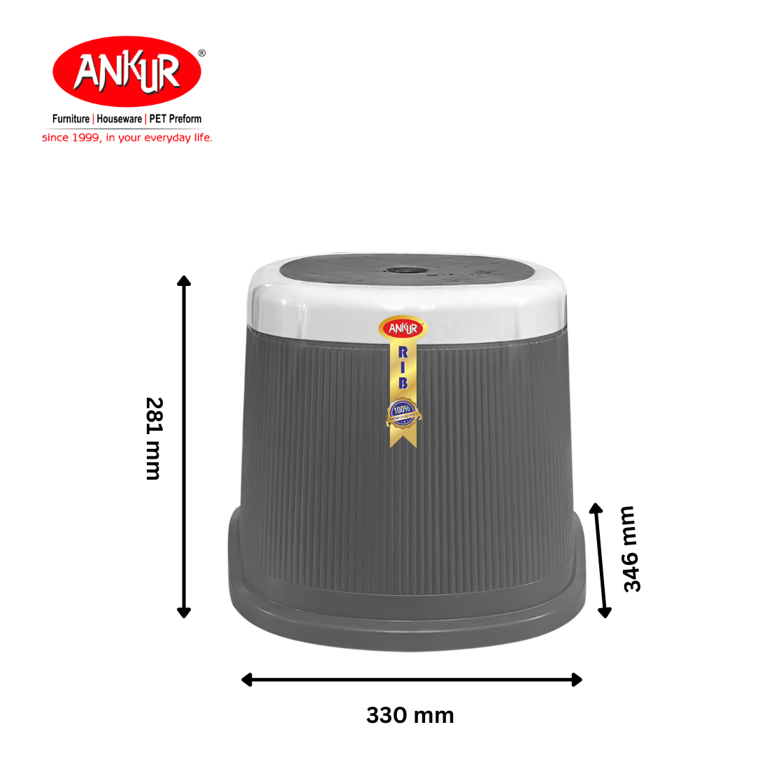 Ankur Rib 18 L Bucket Set with Patla & 1 L Mug (Set of 3)