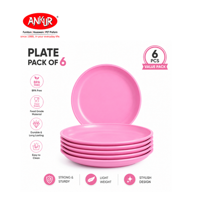 Ankur Zesty Microsafe Round Plates (Pack of 6)