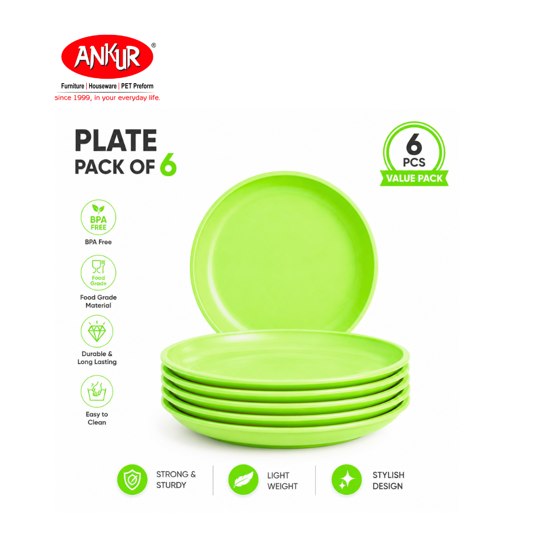 Ankur Zesty Microsafe Round Plates (Pack of 6)