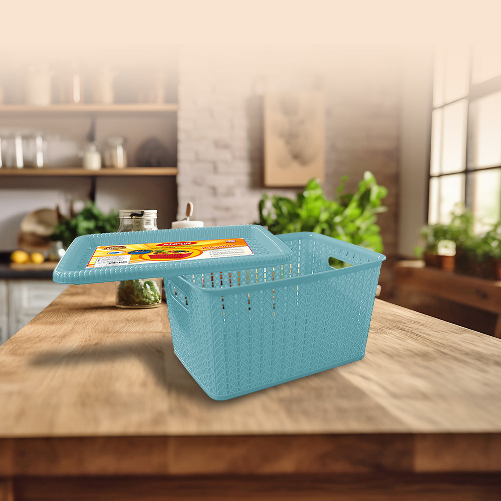 Elegance Plastic Storage Basket with Lid (Set of 5)