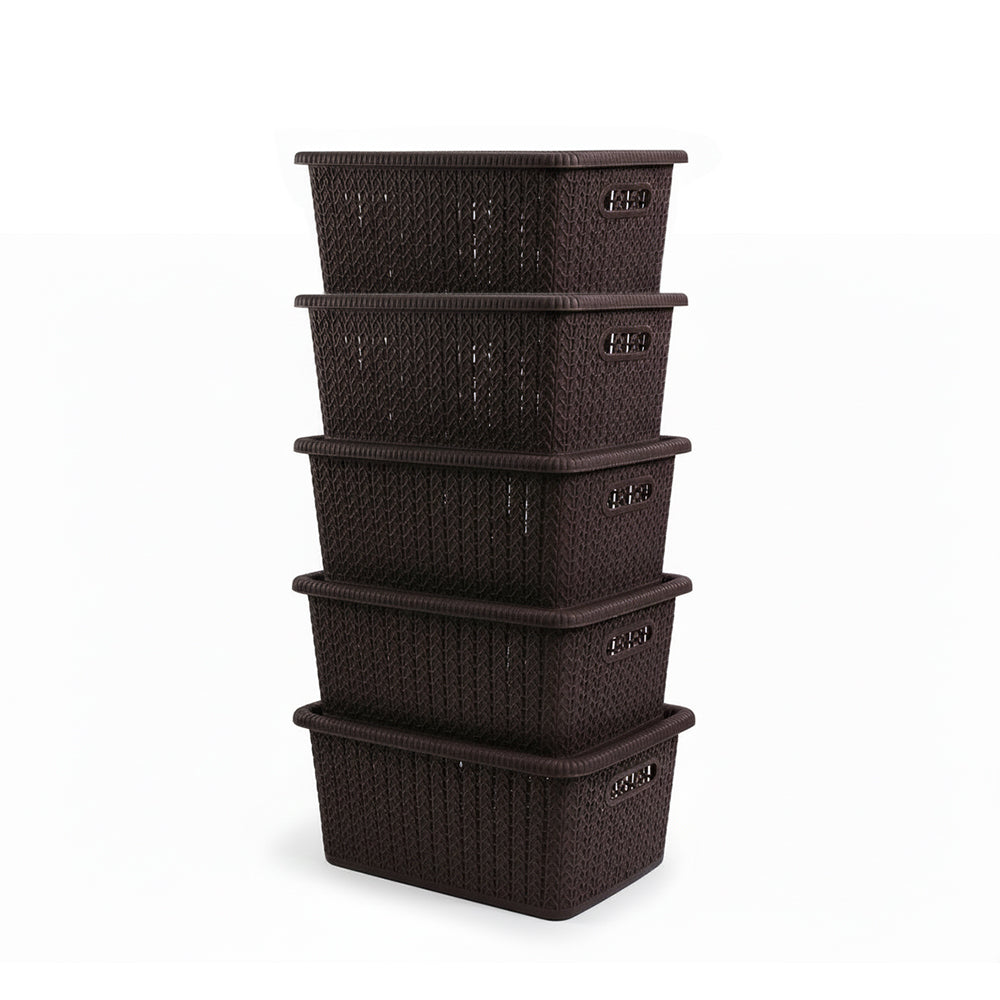 Elegance Plastic Storage Basket with Lid (Set of 5)