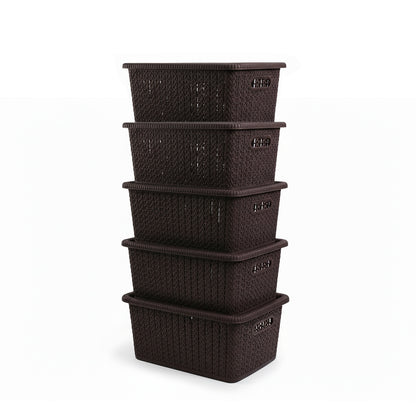 Elegance Plastic Storage Basket with Lid (Set of 5)
