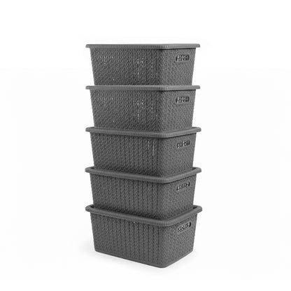 Elegance Plastic Storage Basket with Lid (Set of 5)