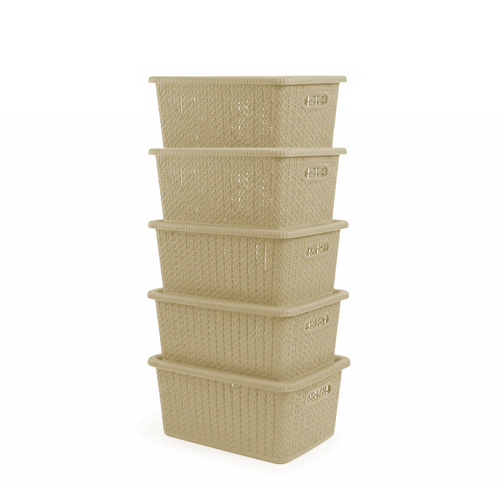 Elegance Plastic Storage Basket with Lid (Set of 5)