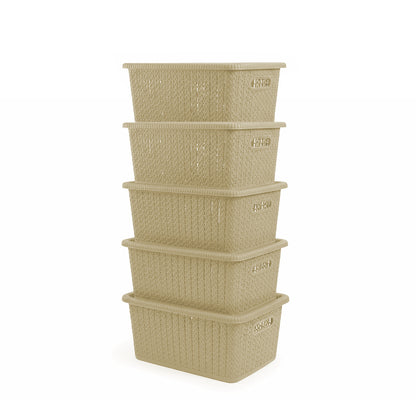 Elegance Plastic Storage Basket with Lid (Set of 5)