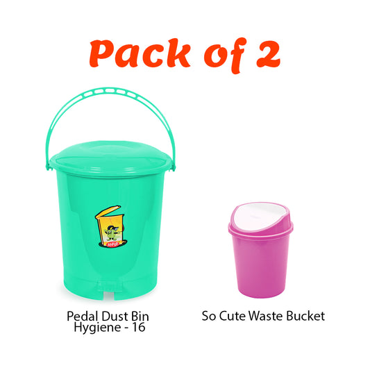 Pedal Dust Bin Hygiene 16L +  So Cute waste Bucket - (Pack of 2)