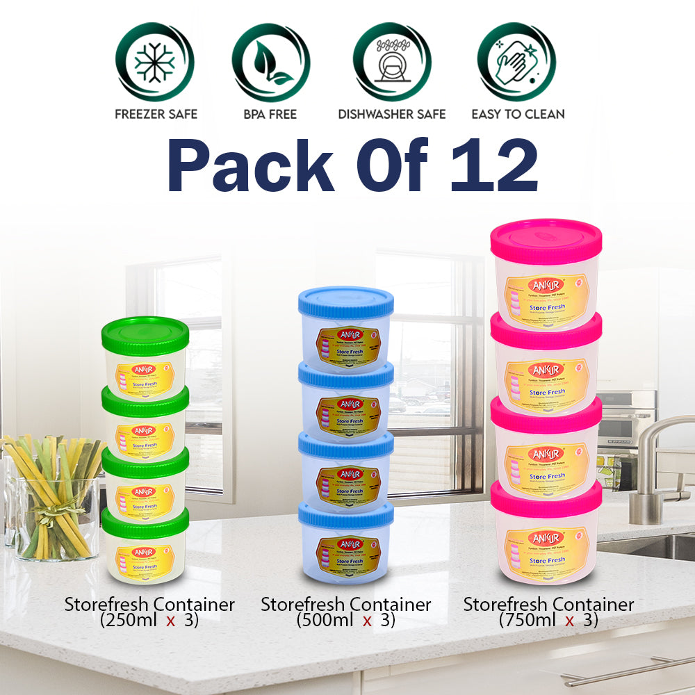 Storefresh Container Sizes 250, 500 & 750ml - (Pack of 12)